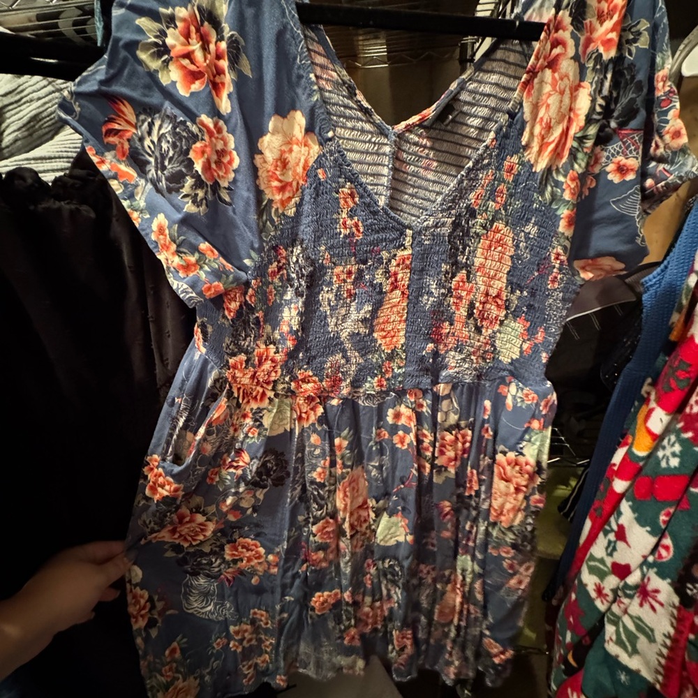 Torrid Striped Blue and Orange Floral Dress